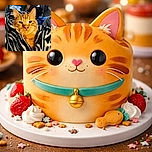 A cozy orange tabby cat wrapped snugly in a black and white zebra-striped blanket, giving a relaxed and slightly sleepy stare, with a softly blurred background of a home interior.