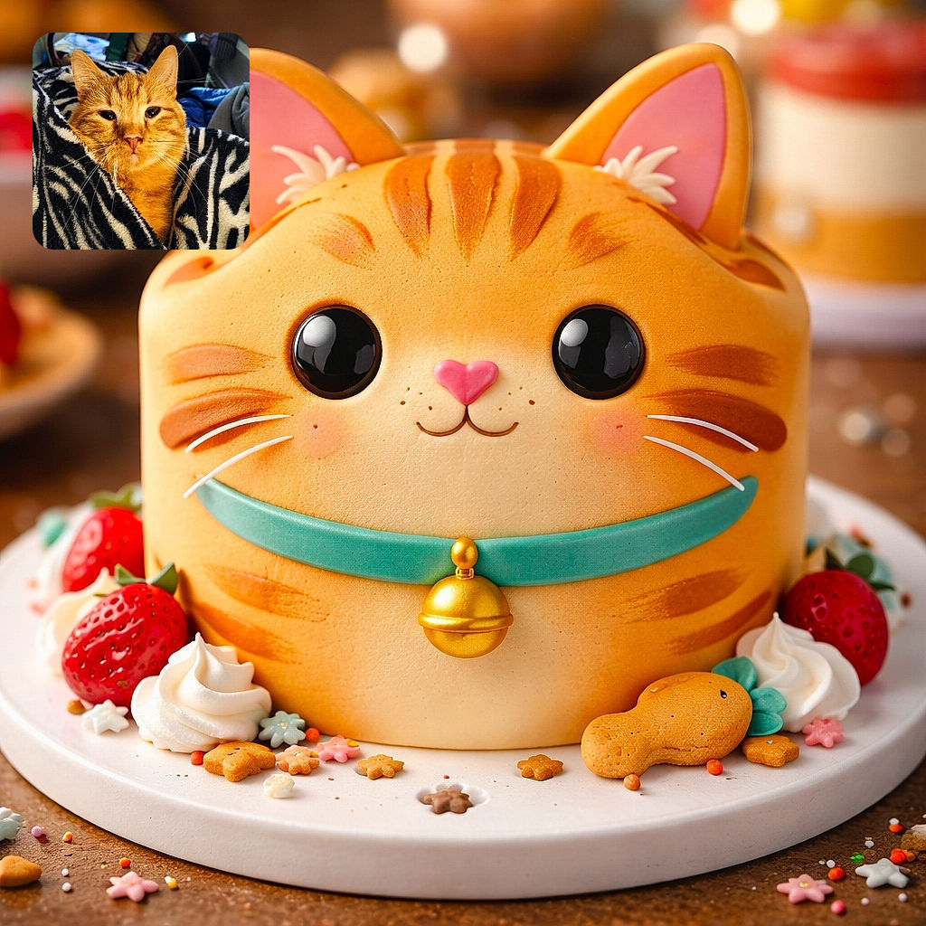 A cozy orange tabby cat wrapped snugly in a black and white zebra-striped blanket, giving a relaxed and slightly sleepy stare, with a softly blurred background of a home interior.