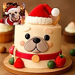 A charming French Bulldog dressed in a festive Santa outfit poses adorably in front of a beautifully decorated Christmas tree with twinkling lights and wrapped presents, creating a cozy holiday atmosphere.