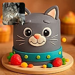 A majestic fluffy gray cat is lounging on a soft gray perch, gazing intently to the side with its bright yellow-green eyes, whiskers elegantly fanned out, and a cozy indoor setting in the background.