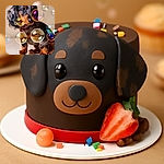 A charming dachshund puppy with a beautiful dappled coat sits amidst floating iridescent bubbles, looking curiously at one that almost touches its nose, creating a whimsical and playful scene.