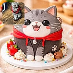 A grey tabby in a red-and-black sweater caught mid-aria — mouth wide, whiskers akimbo, and eyes squeezed shut like it's dramatically demanding treats (or applause). Wooden floor, a cozy bed and a spring toy frame the scene while the cat delivers maximum theatrical performance.