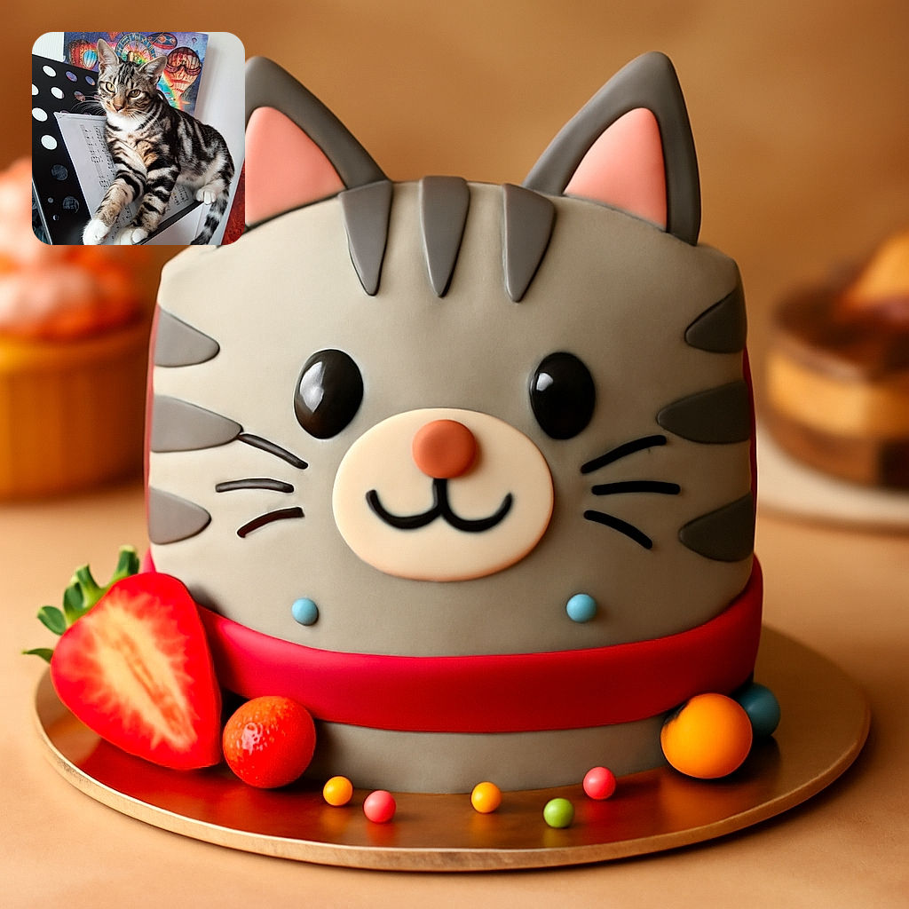 A charming tabby cat lounges on a music stand, casually draping its paws over sheet music as if ready to conduct a feline symphony. Behind, a colorful hot air balloon-themed puzzle adds a whimsical backdrop, while the cat's curious gaze invites you to join the musical adventure.