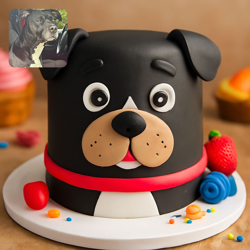 A dignified black and white dog sits patiently in the driver's seat of a vehicle, gazing thoughtfully out the window with soulful brown eyes, while the lush greenery outside adds a touch of nature's calm to the scene.