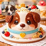 A cozy scene featuring an adorable puppy resting its head on a patterned surface, with a person partially visible in the background wearing a light-colored shirt and necklace. The background is softly blurred, highlighting the puppy's expressive eyes and fluffy fur.