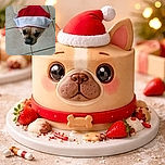 A small dog wearing a slightly oversized red and white Santa hat looks up with a curious and slightly guilty expression while standing on a tiled floor, ready to spread some holiday cheer or maybe just get a treat.
