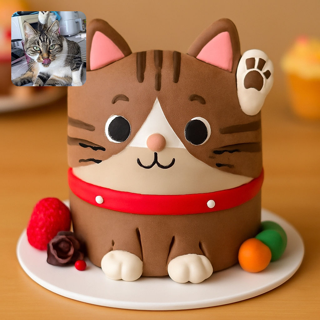 A mischievous tabby cat with green eyes is caught mid-lick while sitting in an adorable yoga pose, one hind leg stretched straight up, showing off its pink and black paw pads. The kitchen appliances in the background add a cozy, everyday home vibe.