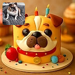 A charming bulldog lounges comfortably on a plush gray dog bed, sporting a gold chain and tag, with colorful toys in the background adding a playful vibe to this cozy indoor scene.