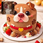A close-up photo of a brown and white dog with glowing eyes due to flash reflection, slightly blurry and out of focus, giving it a mysterious yet adorable look in a dimly lit indoor setting.