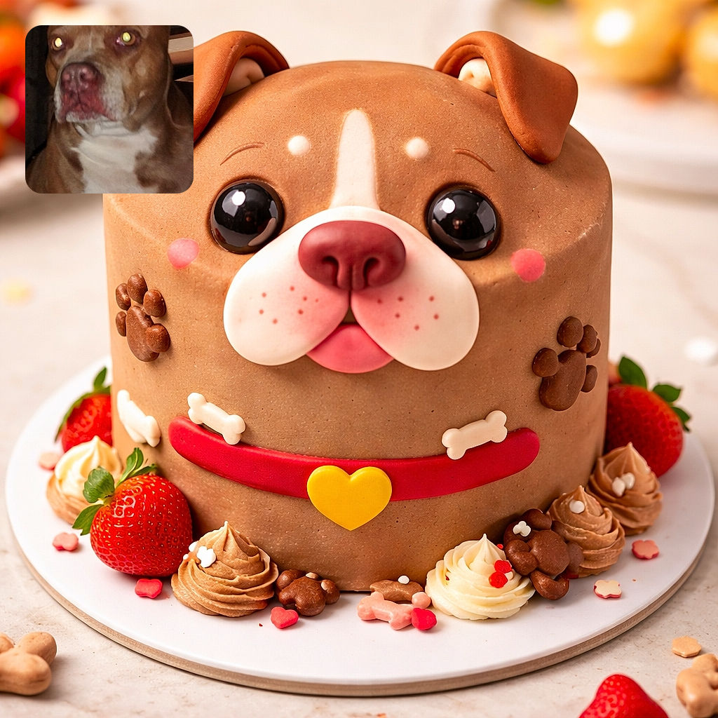 A close-up photo of a brown and white dog with glowing eyes due to flash reflection, slightly blurry and out of focus, giving it a mysterious yet adorable look in a dimly lit indoor setting.