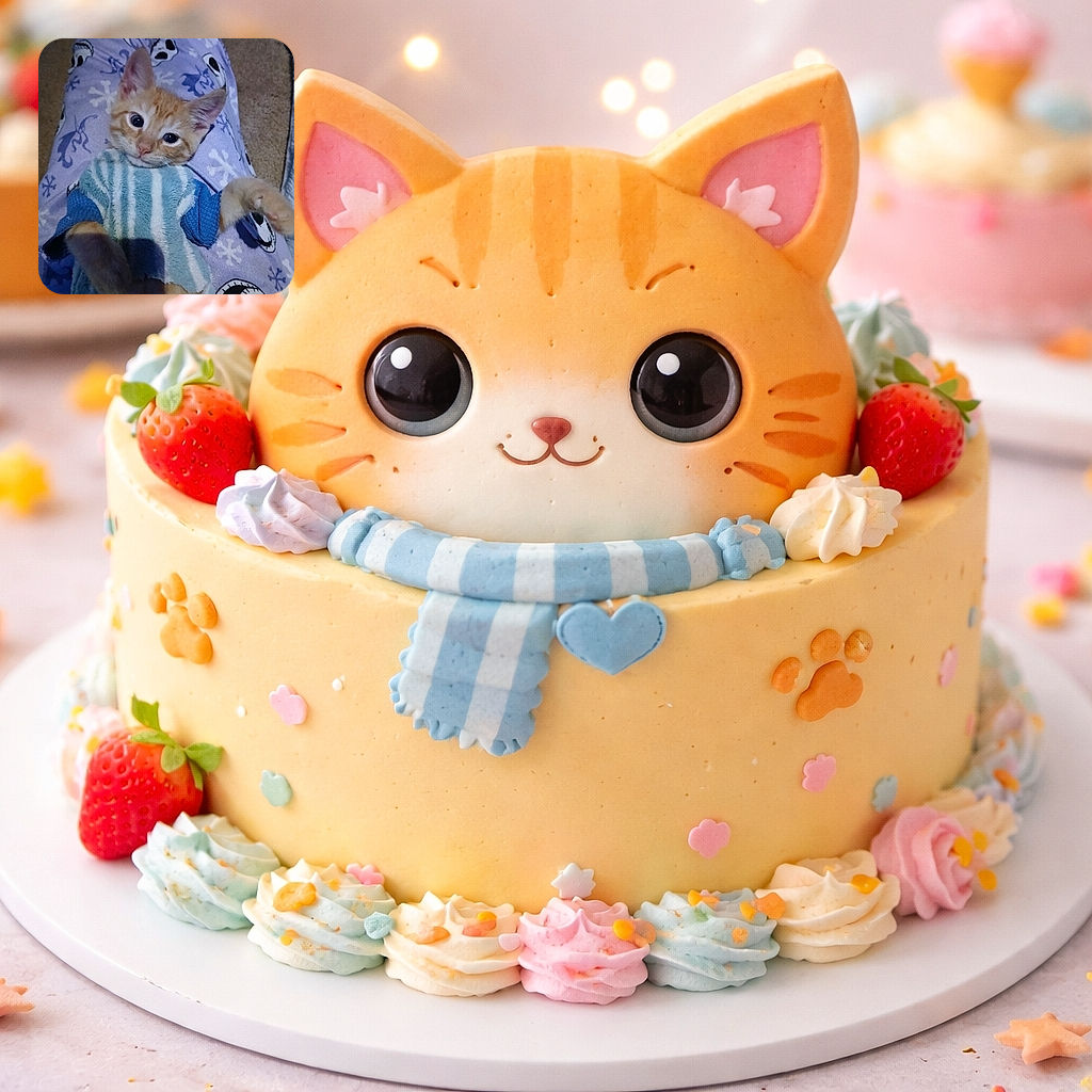 A tiny orange kitten in a cozy striped sweater lounges on pajama-clad legs, giving an impossibly cute, wide-eyed stare as if negotiating nap time terms. The carpet and patterned PJs form a comfy throne while one paw lazily flops in the air — royalty-level chill.