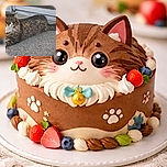A regal, fluffy tabby cat lounges on a concrete surface near a door, looking off to the side with a calm and slightly aloof expression, showcasing its luxurious fur and white paws.