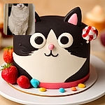 A black and white cat sits alertly in a corner, its wide eyes staring straight ahead with a curious yet slightly startled expression, framed by a simple indoor setting with wooden flooring and plain walls.