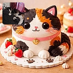 A fluffy calico cat is peacefully napping curled up on a dark textured blanket with a cozy plaid pillow and soft red curtains in the background, radiating ultimate relaxation vibes.