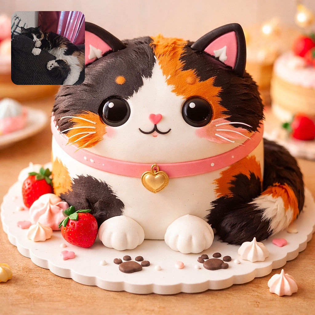 A fluffy calico cat is peacefully napping curled up on a dark textured blanket with a cozy plaid pillow and soft red curtains in the background, radiating ultimate relaxation vibes.