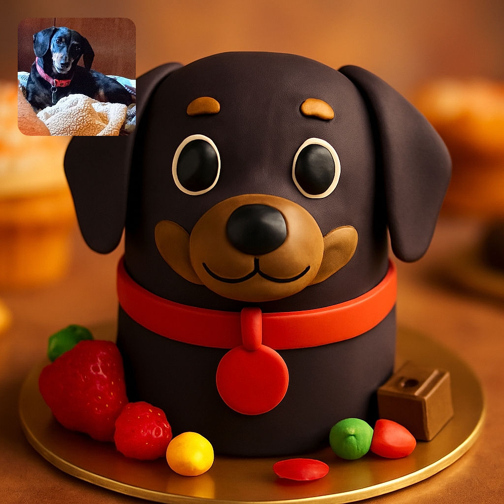 A cozy scene featuring a relaxed black and tan dog lounging on a bed with soft blankets, looking curiously at the camera with a slight head tilt, surrounded by warm earthy tones.