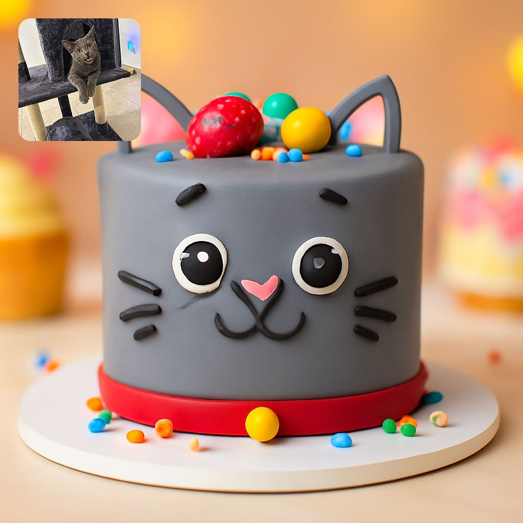 A charming gray cat with bright yellow eyes is playfully peeking out of a cozy black cat tree, mouth slightly open as if mid-meow or telling a joke, with its paws dangling over the edge like a furry little boss.