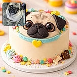 A cute pug dog sitting on a tiled floor looking up with big, expressive eyes. Nearby is a remote control and a colorful striped bag in the background, adding a cozy, lived-in feel to the scene.