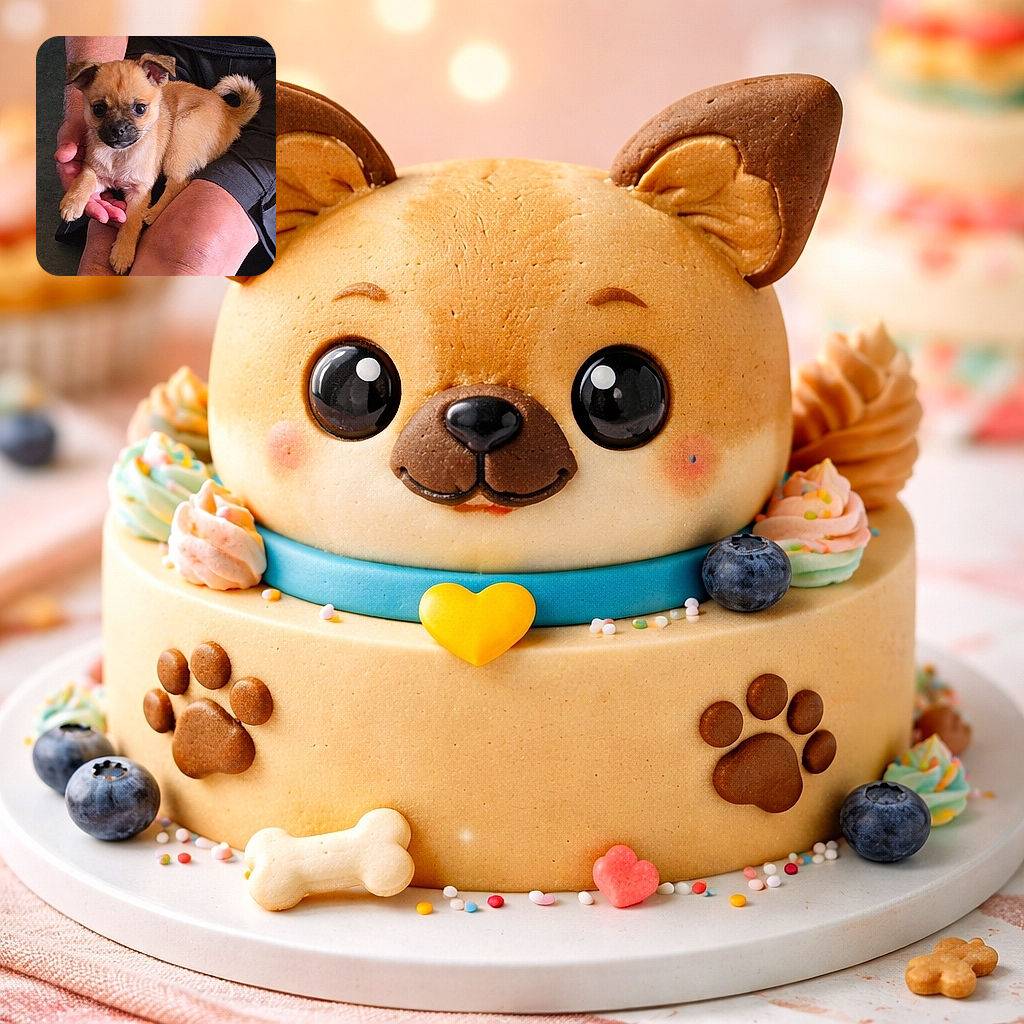 A tiny, adorable puppy with big, soulful eyes is comfortably perched on a person's lap, looking straight at the camera with a curious and slightly serious expression, while the person's hand gently supports it.