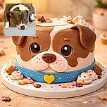 A brown and white dog lies flat on a wooden floor, resting its head on a gray cushion, looking up with soulful eyes as if plotting its next move or waiting for a treat.
