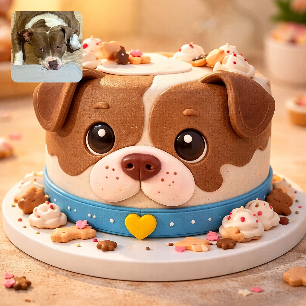 A brown and white dog lies flat on a wooden floor, resting its head on a gray cushion, looking up with soulful eyes as if plotting its next move or waiting for a treat.