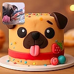 A close-up shot of a playful dog with its tongue sticking out, capturing a silly and adorable moment. The dog is resting on a colorful patterned blanket, adding a cozy and cheerful vibe to the photo.