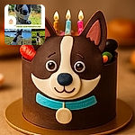 A collage of adorable photos featuring a lively black and white dog named Coco, enjoying various outdoor settings from sunny parks to snowy backgrounds. The dog poses with curious and happy expressions, while the collage is decorated with playful hand-drawn hearts and a birthday message in French, making it a charming and celebratory tribute.