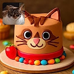 A close-up photo of a cat with a serious expression, showcasing its striking blue eyes and detailed fur patterns. The background is dark and blurred, making the cat the clear focus of the image.