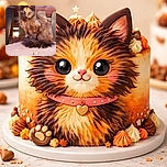 A regal tortoiseshell cat perches on the porch like it owns the place, squinty golden eyes staring down the photographer while its fluffy tail curls around and a chipped wooden fence and a big plant pot set the rustic scene.