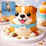 A happy dog with a tan and white coat sits obediently on a smooth blue backdrop, tongue out and ears perked, looking ready for a treat or a belly rub.