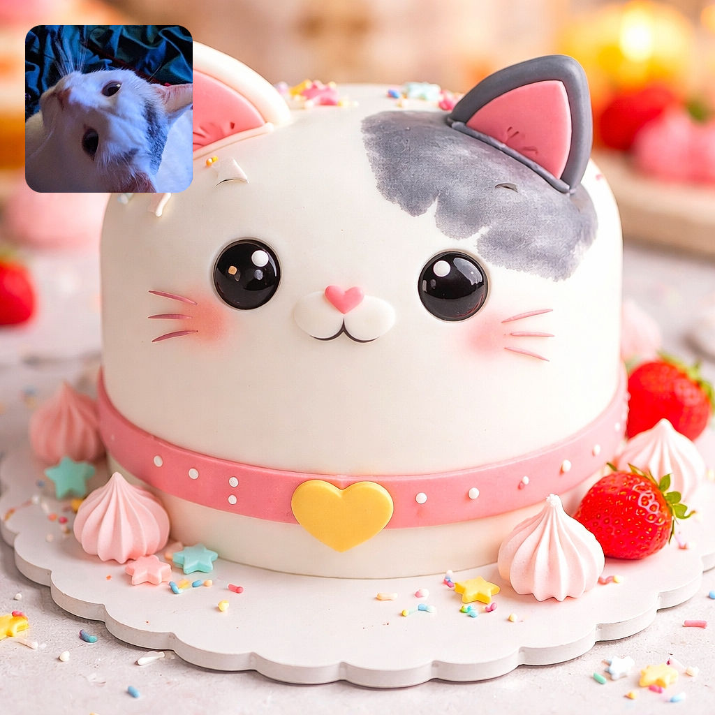 An upside-down close-up of a white cat peering with enormous pupils under moody blue light — whiskers on full display and a slightly soft-focus, mischievous 'what are you doing?' expression.