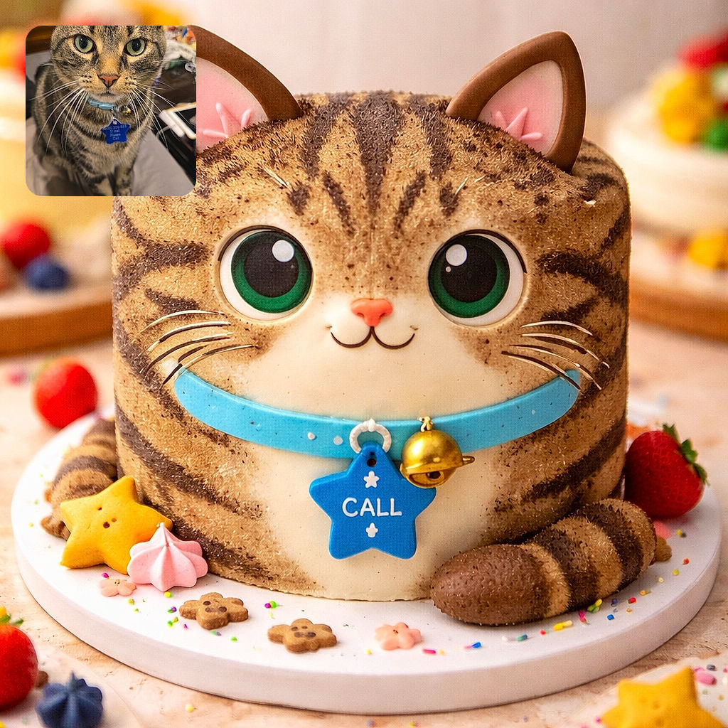 A curious tabby cat with striking green eyes and a blue collar starring intensely at the camera, sitting on a soft surface with a cozy indoor background filled with everyday household items.