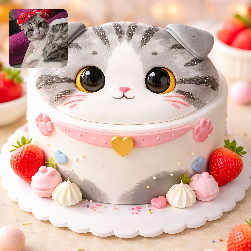 A charming Scottish Fold cat with big round eyes and folded ears lounges on a soft surface, looking curiously at the camera. Behind it, a person in a vibrant red Deadpool-themed outfit is relaxing on a plush purple couch, adding a splash of color to the cozy scene.