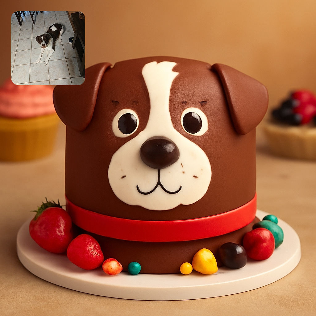 A charming brown and white dog lounges on a tiled floor, looking up with curious eyes as if plotting its next move while surrounded by chairs and a wooden table.