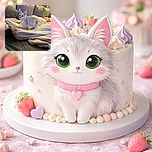 A fluffy white kitten stands alert on a cozy beige blanket draped over a couch, surrounded by soft pillows and a warm brick wall backdrop. A person's hand peeks out from under the blanket, adding a touch of homey comfort to the scene.