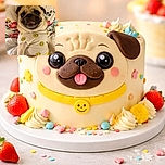 A happy pug lying on a floral-patterned bed, wearing a cute white shirt covered in yellow smiley faces, looking like it's ready for a cozy day of naps and belly rubs.