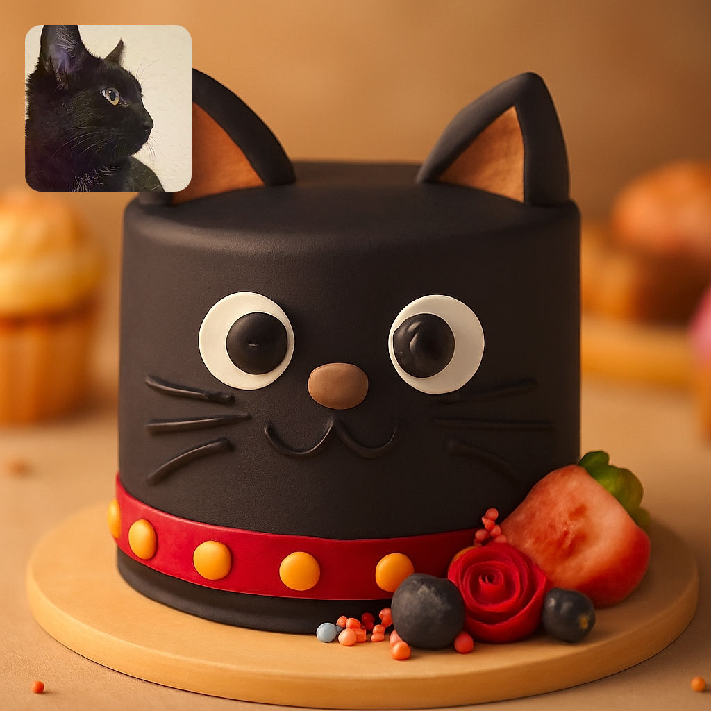 A close-up profile shot of a sleek black cat with bright yellow eyes staring intently to the right. The background is plain, putting full focus on the cat's shiny fur and whiskers, with a colorful knitted fabric partially visible at the bottom right.