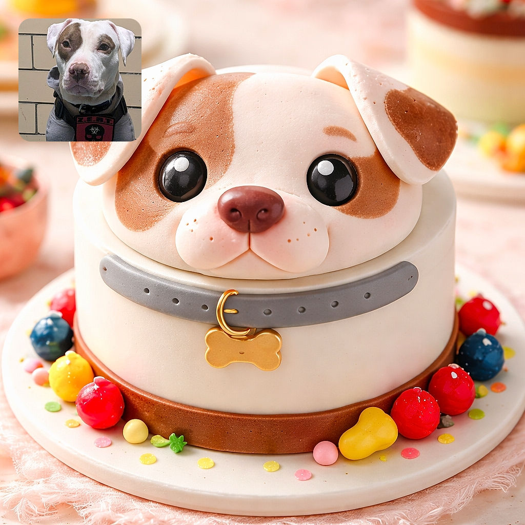 A hoodie-wearing, biohazard-patch-sporting dog stares solemnly at the camera like it's about to lead a canine SWAT team — beige tiled wall background and an expression that says 'I'm serious, but also cute.'
