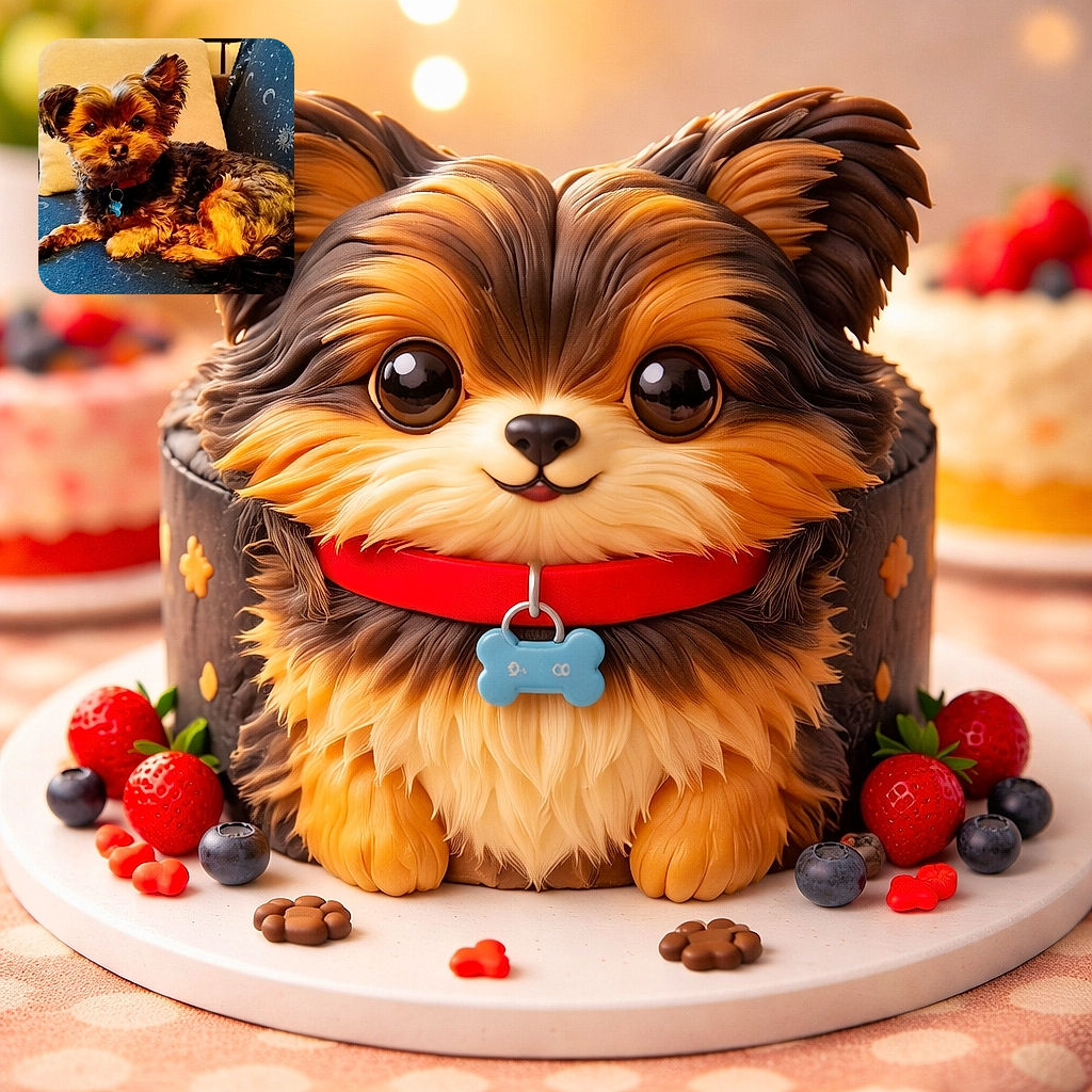 A tiny, wide-eyed Yorkie lounges like it owns the sofa — ears perked, collar tag gleaming, curled on a star-and-moon blanket with an expression that clearly says 'treats, please'.