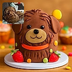 A fluffy brown dog curled up on a cozy blanket, looking at the camera with one eye slightly squinted, as if caught mid-blink or plotting a nap-time escape. The background is softly blurred, emphasizing the dog's soft fur and relaxed posture.