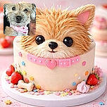 A fluffy, scruffy dog with expressive eyes and a pink collar is being held up close to the camera, showing off its adorable face and tousled fur. A person with glasses and a smile is partially visible in the background, adding warmth to the cozy portrait.