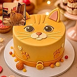 A confident ginger cat stands on a floral bedspread, staring into the camera like it has just been elected mayor of the laundry kingdom. Behind it, folded clothes, an open door, and a red patterned bag complete the cozy bedroom scene.