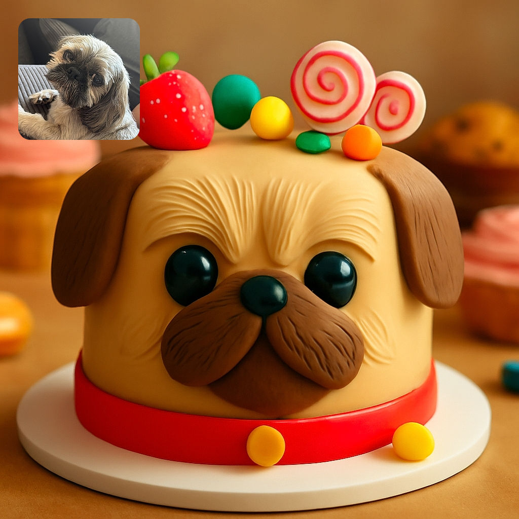 A fluffy dog with soulful eyes lounges comfortably on a textured couch, glancing up with a mix of curiosity and contentment. The background shows a person in black leggings, adding a cozy home vibe to the scene.