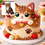 A charming tabby cat with white paws sits gracefully against a clean white background, looking directly at the camera with a calm and curious expression. The image is a mix of a main photo and a smaller inset photo of the same cat on a red surface, creating a playful contrast.