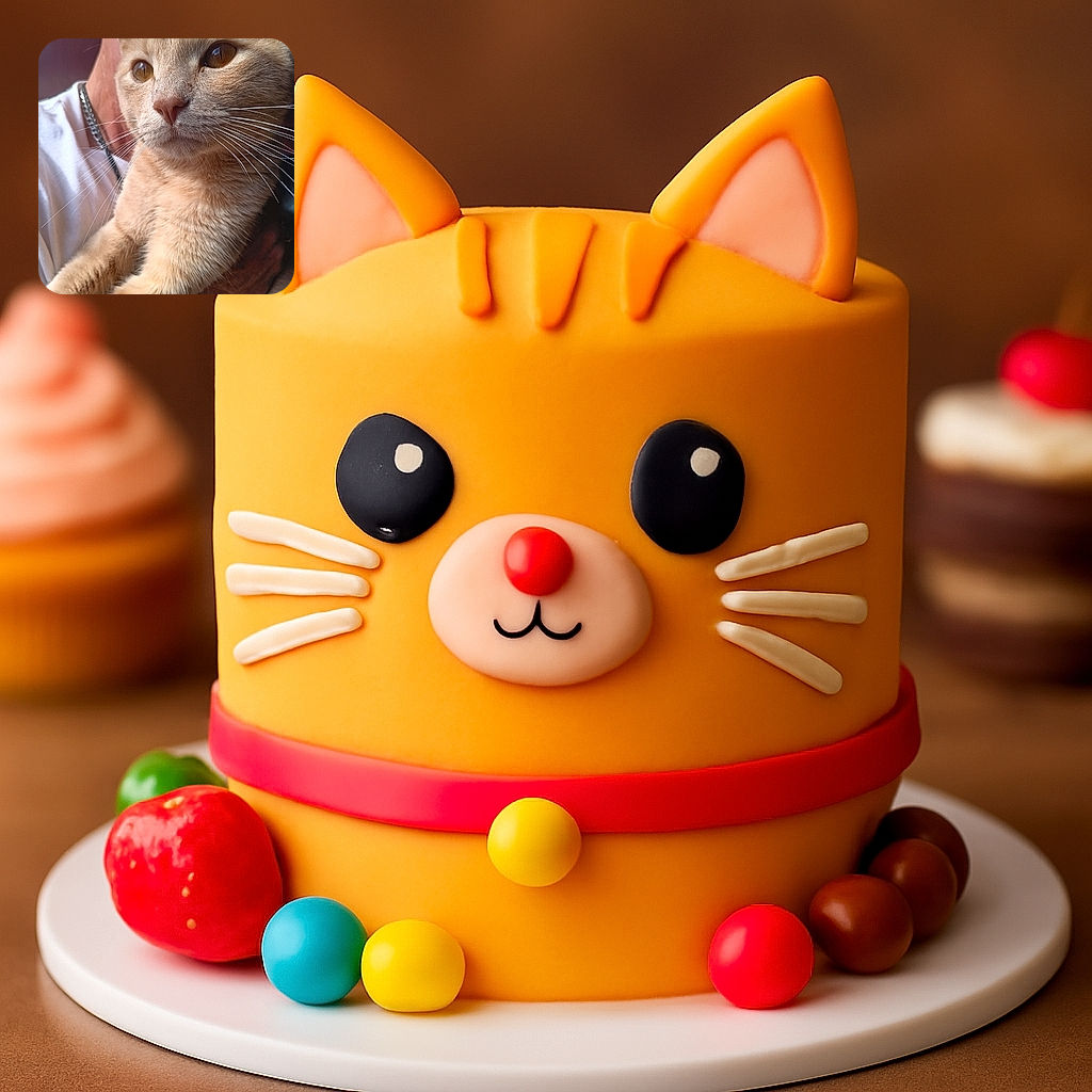 A close-up portrait of a serene orange cat being held by a person wearing a white shirt and a silver chain. The cat's detailed fur and expressive eyes are sharply focused, while the background and the person holding the cat are softly blurred, highlighting the feline's majestic whiskers and calm demeanor.