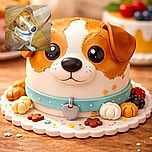 A charming brown-and-white dog with soulful eyes looks up expectantly from a wooden floor, its ears flopped down and collar snug, as if waiting for a treat or some loving attention.