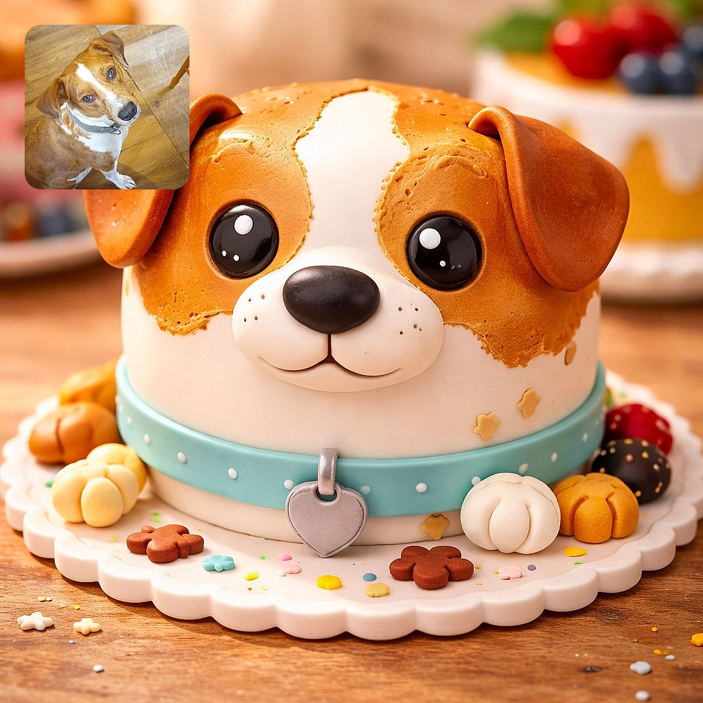 A charming brown-and-white dog with soulful eyes looks up expectantly from a wooden floor, its ears flopped down and collar snug, as if waiting for a treat or some loving attention.