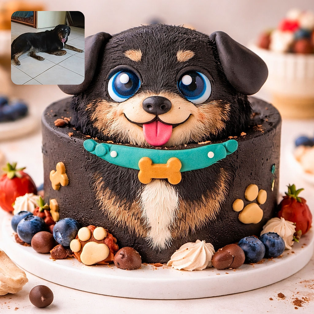A relaxed dog with striking blue eyes lounges on a tiled floor, tongue out as if taking a break from some indoor adventures, with a cozy room setting in the background.