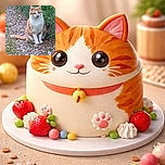 A fluffy orange and white cat sits attentively on a gravel path surrounded by green grass and plants, looking ready to pounce or pose for a nature photoshoot.