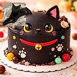 A regal black cat posing like it pays the rent—golden eyes locked on the camera, ears perched, and a look that says 'I accept treats and sarcastic compliments.' It lounges on a grey-and-white leaf-patterned duvet, turning an ordinary bed into a throne of softness.